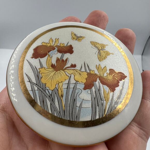 Vintage Chokin Iris Butterfly Fine China Porcelain Trinket Dish Vase Japan Made - Picture 9 of 12